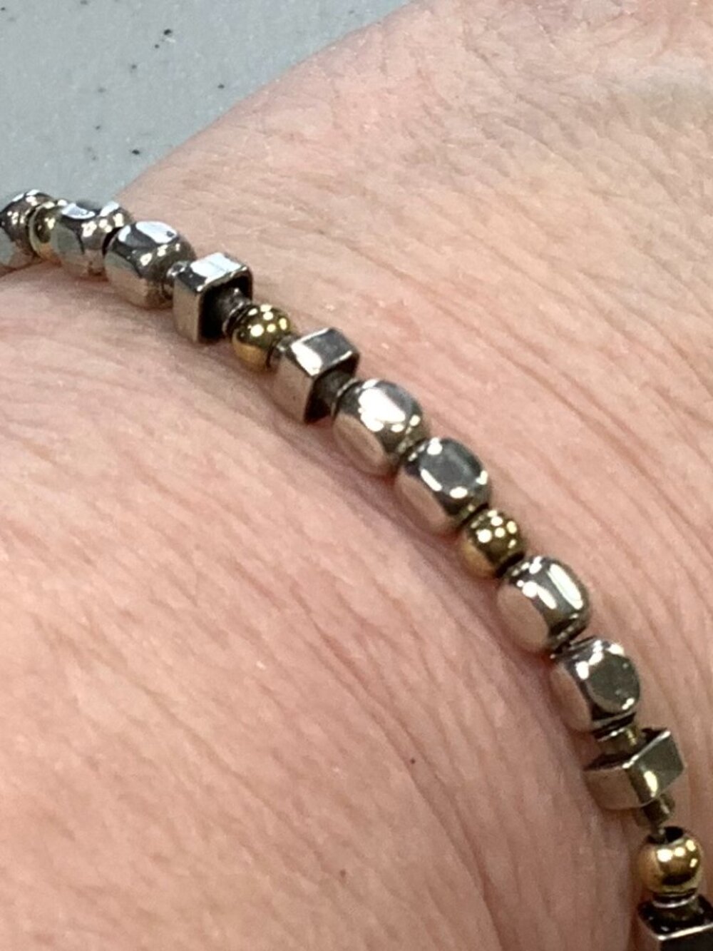 Silpada Sterling Silver Geometric Nugget and 14k Gold Filled Bead Bracelet B1213
